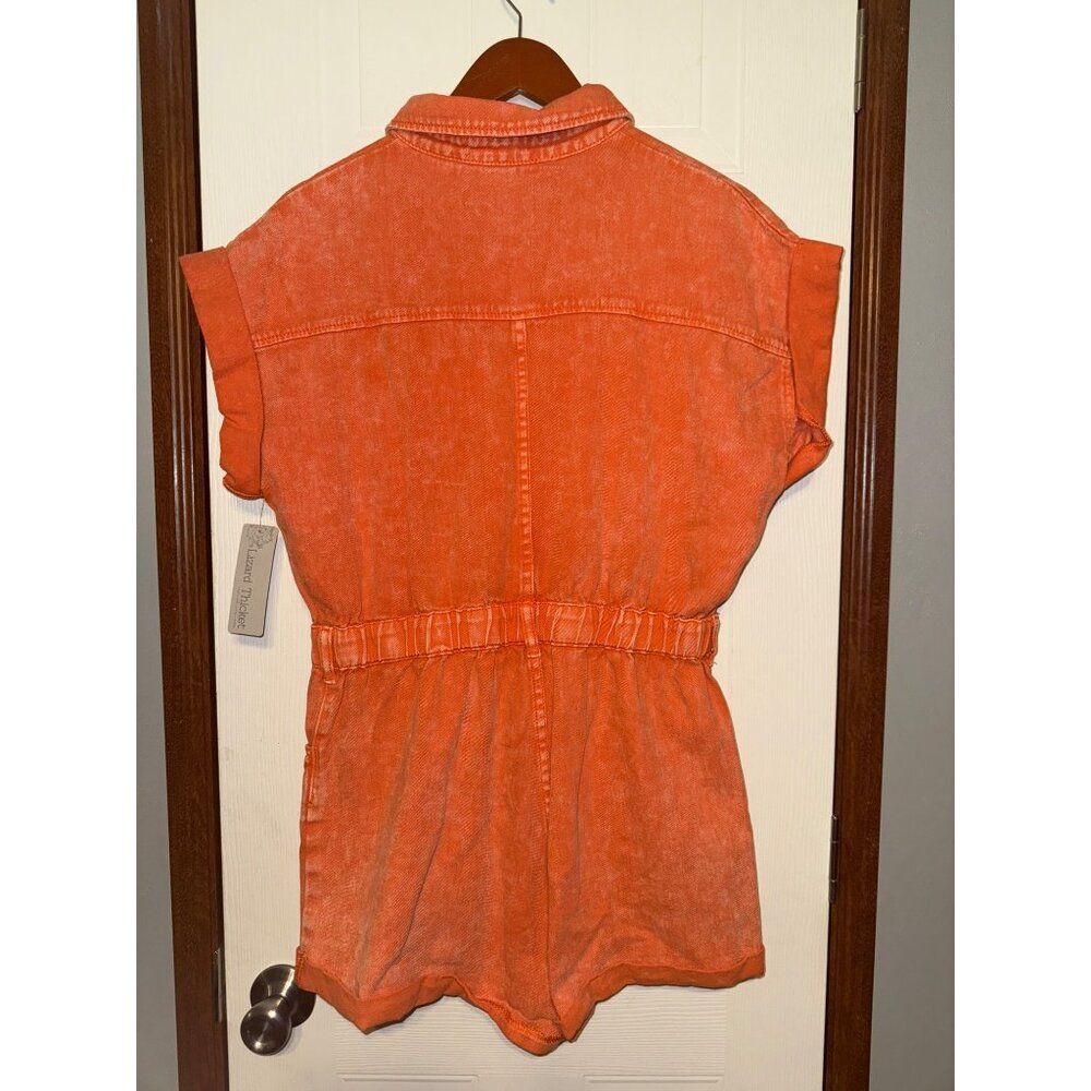 NWT SWEET DUET DISTRESSED DENIM ROMPER IN ORANGE Size Large - Picture 4 of 16